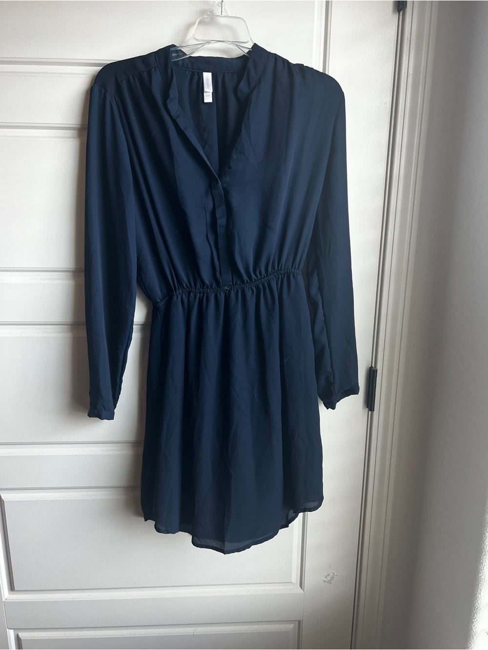 Xhilaration Navy Blue Long Sleeve V-Neck Dress Chiffon
